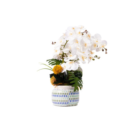 White Orchids Floral Arrangement In large ceramic vase