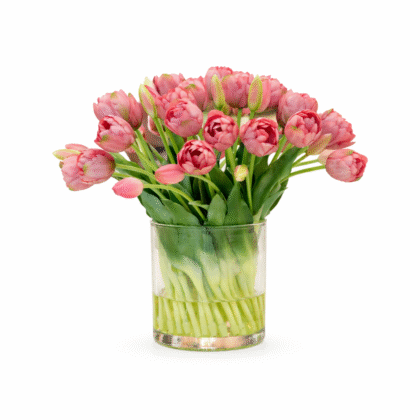 Tulips arrangement in Glass vase