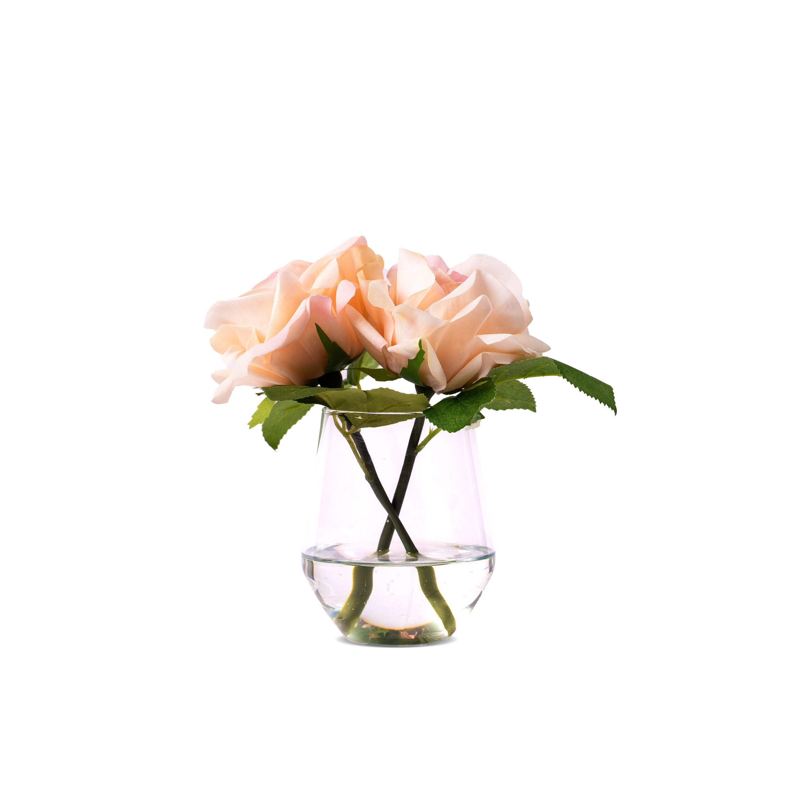 Tow Natural-Feel Roses In A Small Glass Vase - Image 3